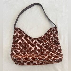 Gold Coast Woven Diamond-Pattern Shoulder Bag - Brown & Rust